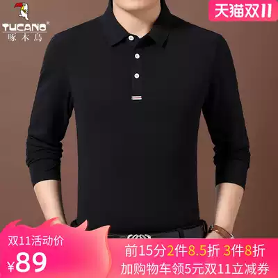 Woodpecker spring cotton men long sleeve T-shirt middle-aged dad dress loose base shirt T-shirt lapel polo shirt