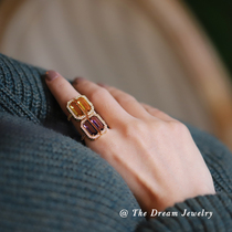 Antique Color Treasure golden wide square ring light extravagant and refined ancient with vintage advanced sensual net red