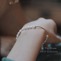 < Small Rice Grain > Small Crowddesign Natural Small Rice Grain Freshwater Pearl 14K Notes Gold Drilling Pearl Sweet Hand Chain Woman