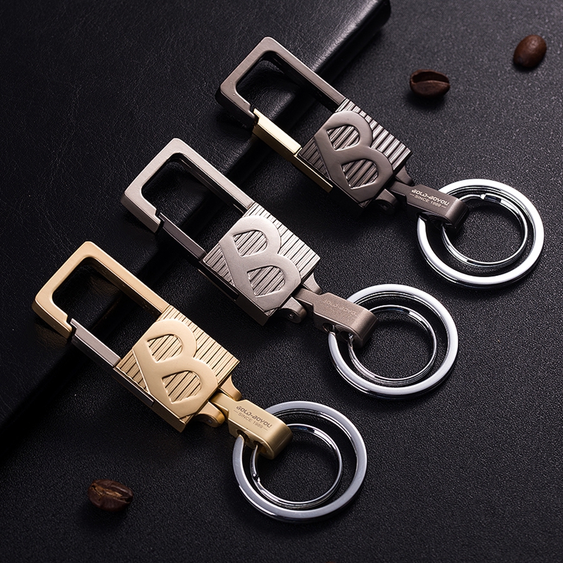 Kim Bou Friendly High-end Men's Waist Hanging Key Button Creative Car Key Chain Double Ring Pendant Gift Key Ring