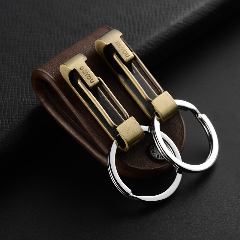 Boyou Thickened Cowhide Men's Waist Hanging Double Ring Wearing Belt Car Keychain Key Chain Pendant Gift