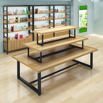 Three-layer water table Supermarket island shelf High and low jewelry display rack display table Steel wood island display cabinet display cabinet