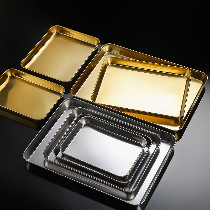 Korean-Style Stainless Steel Gold-Colored Flat Tray, Square Plate, Barbecue Plate, Snack Plate, Hot Pot Dish, Dumpling Plate, Rice Roll Plate Korean-Style Stainless Steel Gold-Colored Flat Tray, Square Plate, Barbecue Plate, Snack Plate, Hot Pot Dish, Dumpling Plate, Rice Roll Plate