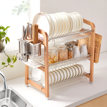 Xiyou kitchen shelf punch-free solid wood countertop seasoning rack dish rack dish rack condiment household multi-layer