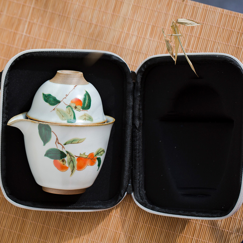 Open the slice JingLan your up ceramic kung fu tea set travel crack cup teapot two a pot of domestic tea taking and elegant