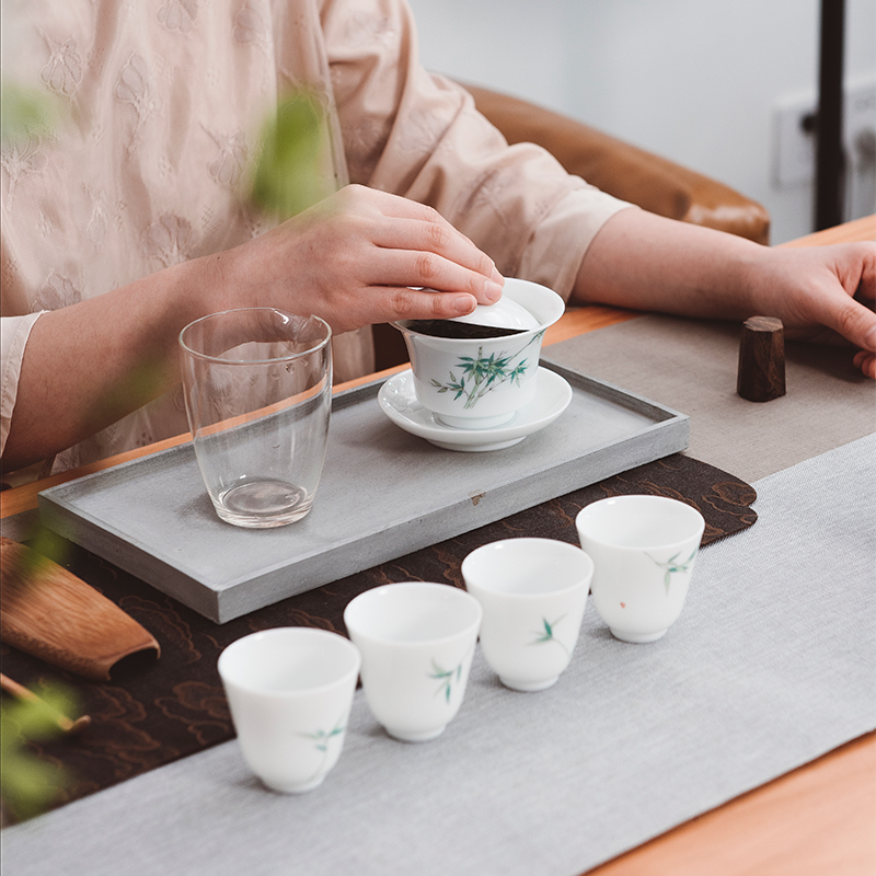 Good thing JingLan tea art jingdezhen ceramics by hand hand bamboo kung fu tea set tureen cup home