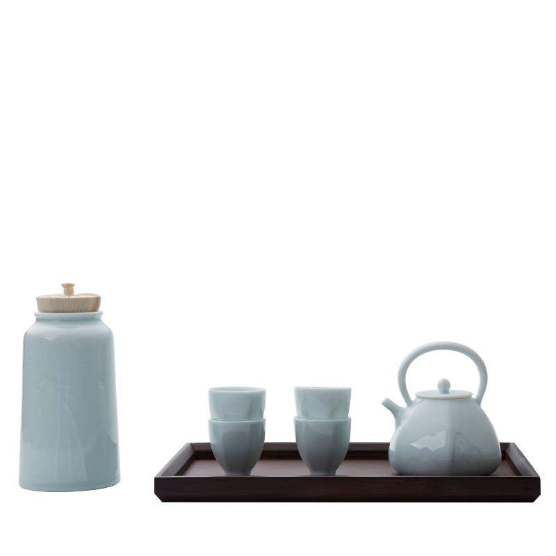 JingLan nearly hillshade green ceramic girder pot of tea tea set contracted household gift teapot kung fu tea