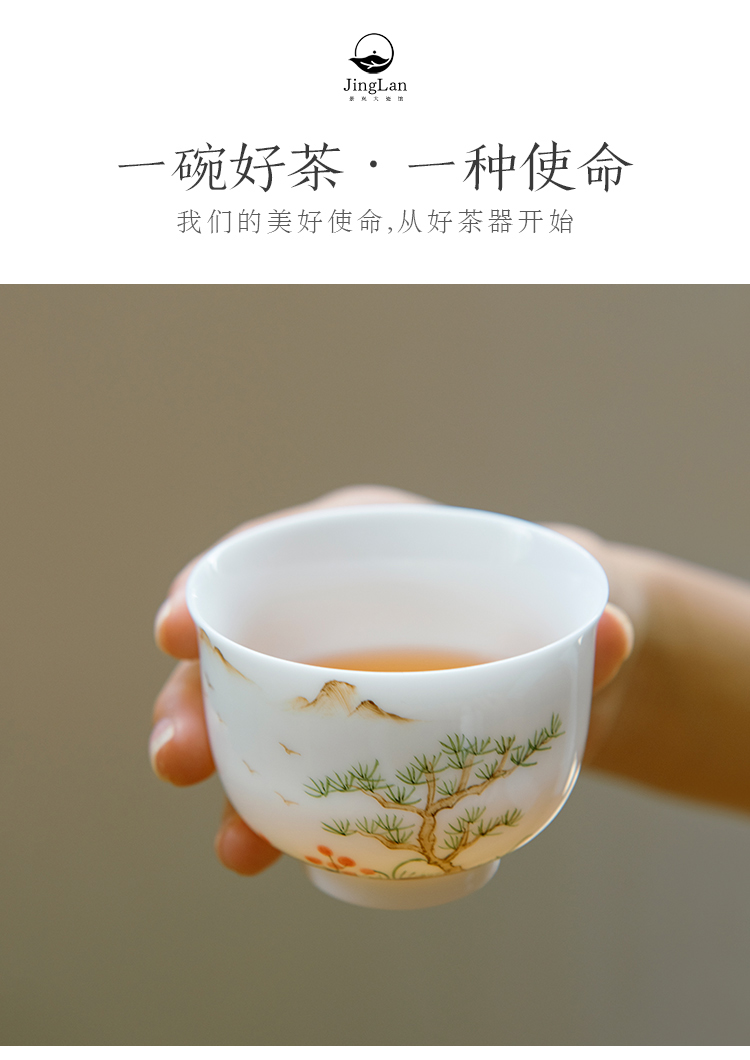 Sweet white porcelain of jingdezhen ceramics kung fu hand - made teacup thin body white porcelain master cup tea set single cup sample tea cup by hand