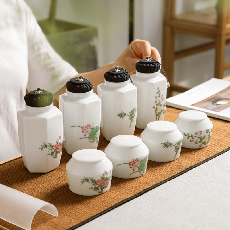 JingLan jingdezhen ceramic printing caddy fixings small storage tanks portable mini pu 'er tea seal moisture