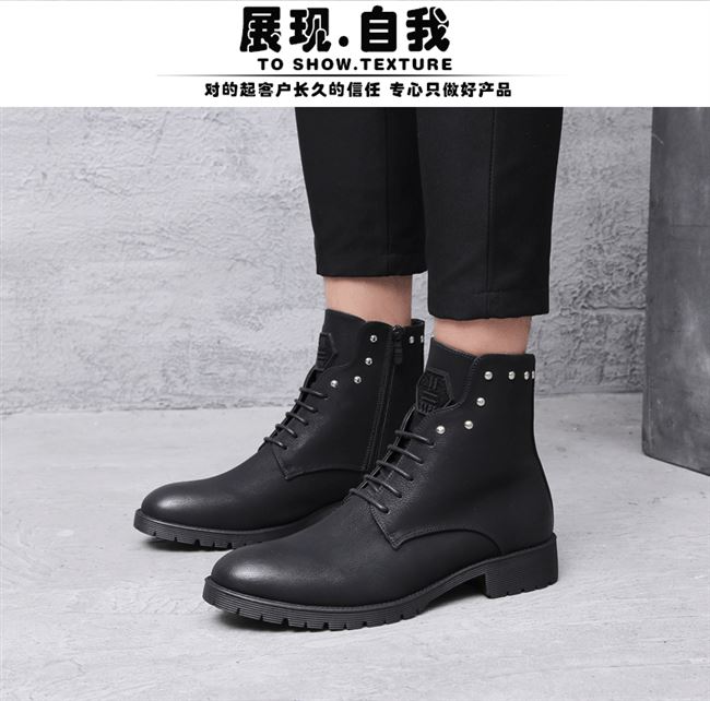 Giày da nam cao cổ Martin boots chính hãng Giày da nam cổ ngắn của Anh phiên bản Hàn Quốc của xu hướng giày da tăng màu đen - Giay cao