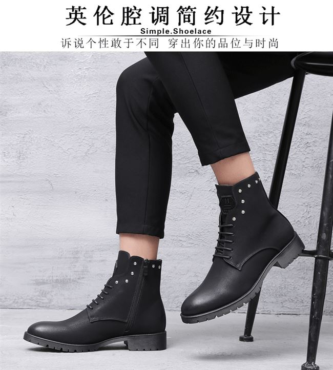 Giày da nam cao cổ Martin boots chính hãng Giày da nam cổ ngắn của Anh phiên bản Hàn Quốc của xu hướng giày da tăng màu đen - Giay cao