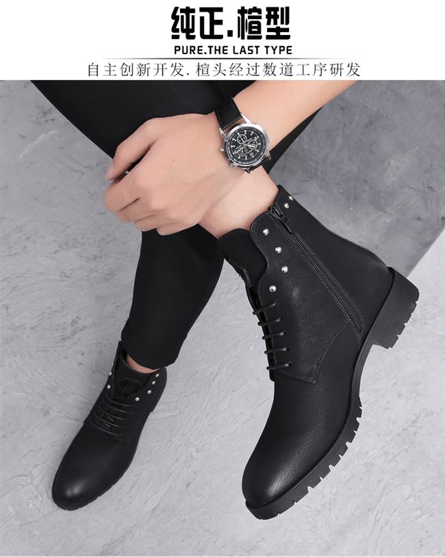 Giày da nam cao cổ Martin boots chính hãng Giày da nam cổ ngắn của Anh phiên bản Hàn Quốc của xu hướng giày da tăng màu đen - Giay cao