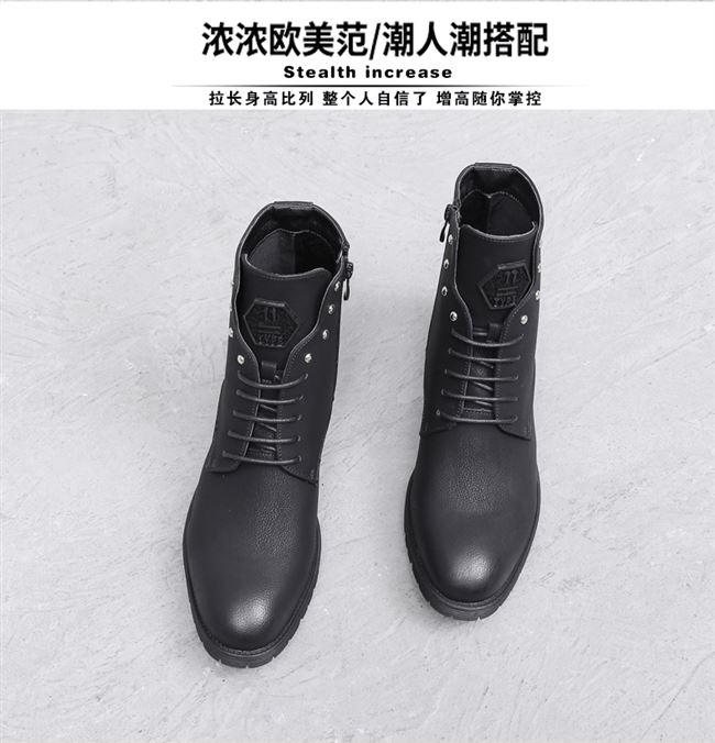 Giày da nam cao cổ Martin boots chính hãng Giày da nam cổ ngắn của Anh phiên bản Hàn Quốc của xu hướng giày da tăng màu đen - Giay cao