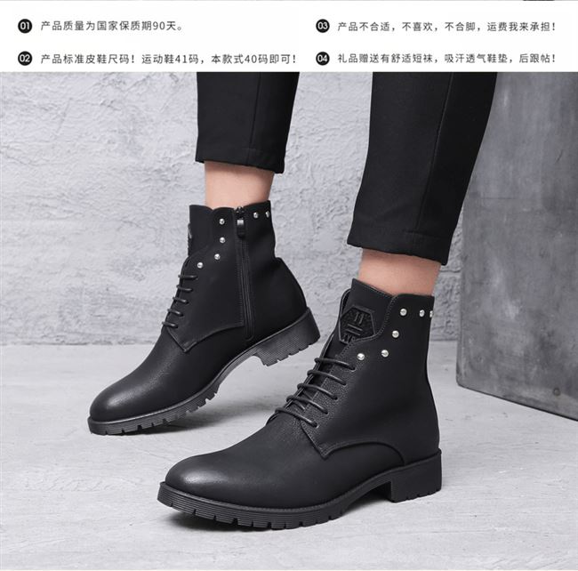 Giày da nam cao cổ Martin boots chính hãng Giày da nam cổ ngắn của Anh phiên bản Hàn Quốc của xu hướng giày da tăng màu đen - Giay cao