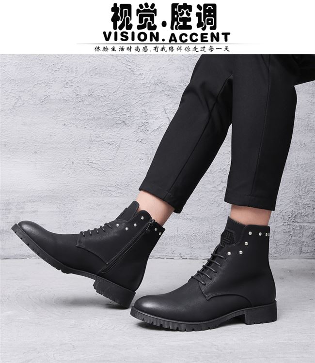 Giày da nam cao cổ Martin boots chính hãng Giày da nam cổ ngắn của Anh phiên bản Hàn Quốc của xu hướng giày da tăng màu đen - Giay cao