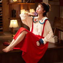 2021 new pajamas womens long sleeved nightdress spring and autumn can be worn outside summer cotton cute Japanese sweet Net Red
