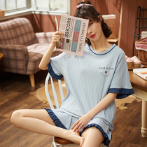 2021 new net red hot summer pure cotton thin short-sleeved home clothes two-piece suit ins style pajamas women