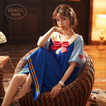 Nightdress womens summer pure cotton pajamas womens thin size pregnant womens white snow princess court Day Cute and Sweet