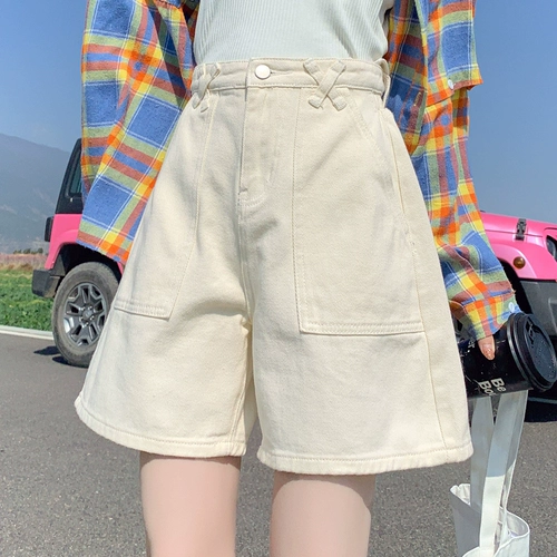 Летние джинсовые белые шорты, сексуальные штаны, высокая талия, 2021 года, оверсайз, А-силуэт, свободный крой