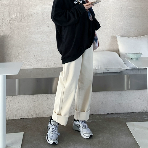 Весенние белые цветные абрикосовые штаны, коллекция 2021, свободный прямой крой
