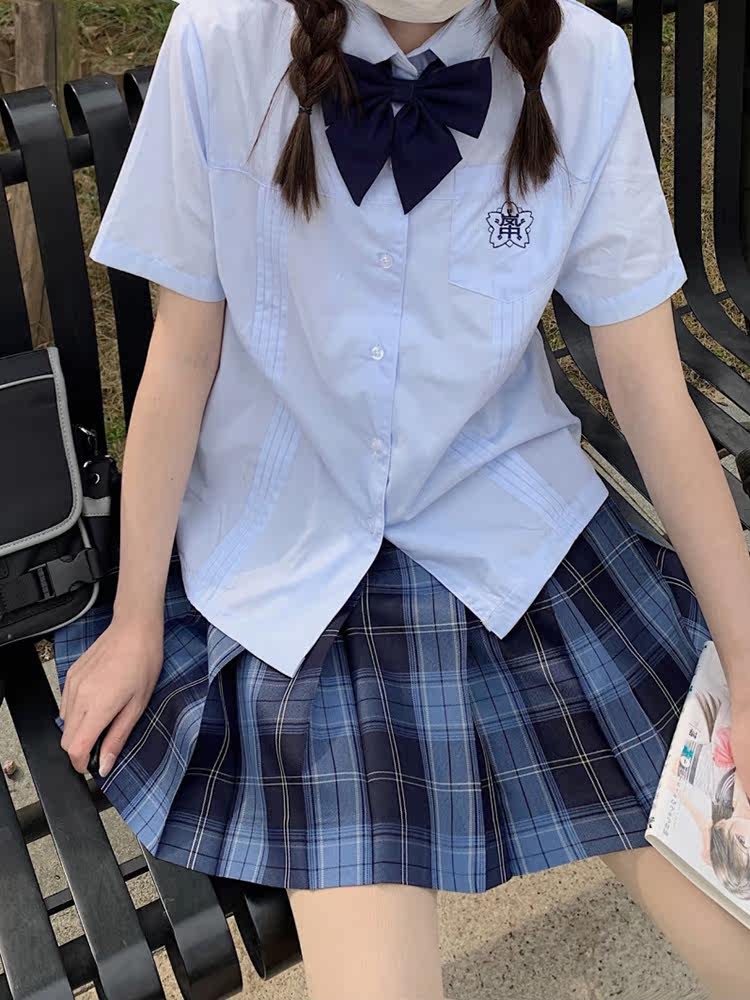Xiaolan stroke piano pleated jk uniform lattice skirt suit shirt Female student school uniform embroidery short sleeve class dress 2021 summer
