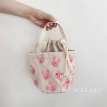 Korea ins canvas smiley face lunch bag office worker simple lunch bag large capacity mommy bag cartoon Hand bag