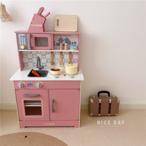 Korea ins childrens house kitchen toy girl cooking cooking wooden simulation kitchenware birthday gift