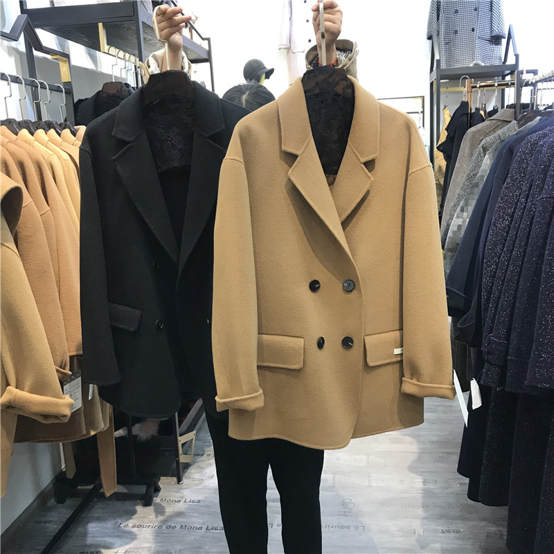 Korean short double-sided cashmere coat women's 2022 winter new Korean version of slim slim woolen suit jacket