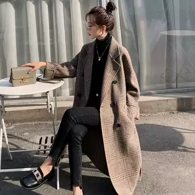 Plaid wool coat women's 2021 winter new Korean over-the-knee mid-length version of the temperament of high-end wool coat tide