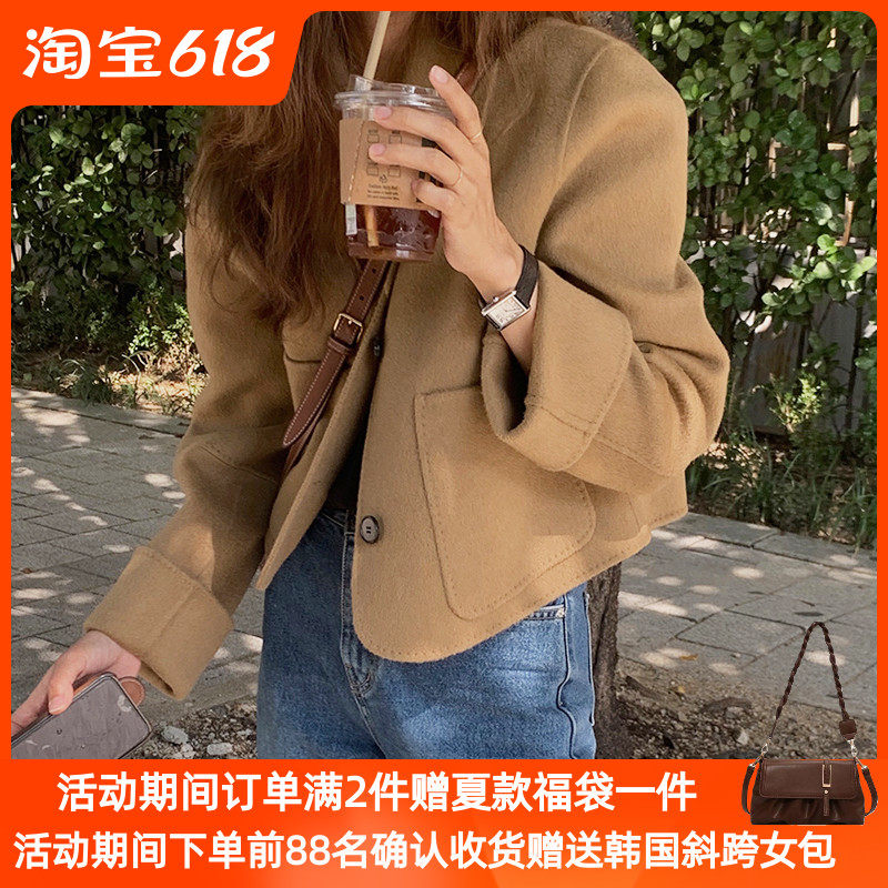 South Korean short double face cashmere big coat woman 2021 Winter new loose slim small sub wool coat tide