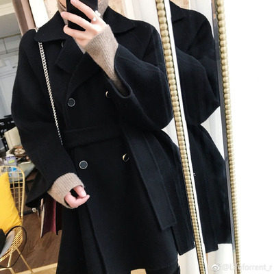 Black double-sided cashmere coat women's 2022 winter new high-end short small Hepburn style woolen coat