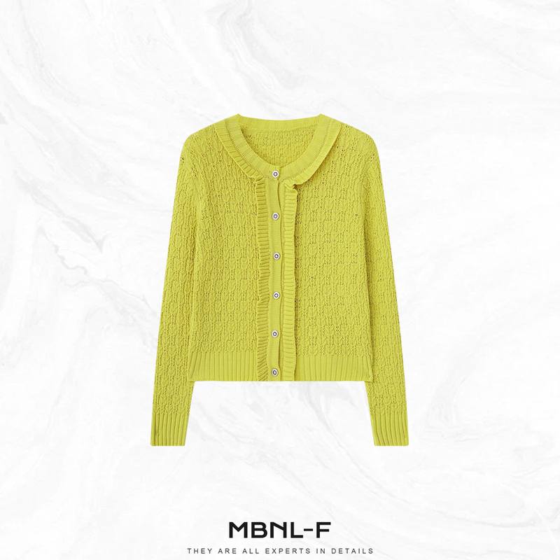 Clearance Women's Clothing "Little Chanel Yellow" Minimalist High-Density Textured Ruffle Edge Sweater Xm-Xmy042