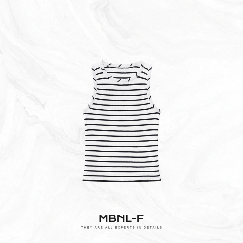 Mbnl-F Qin Lei Women's Clothing "Artistic White Stripes" 100% Imported Cotton Striped Sleeveless Vest Xm-Xbx6279