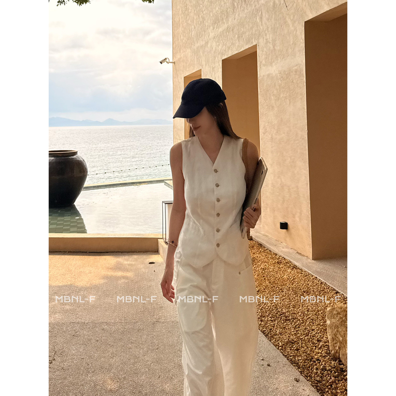 Mbnl-F Qin Lei Women's Clothing "Italian Old Money Style" 100% Linen High-Quality Vest Xm-Xmj959