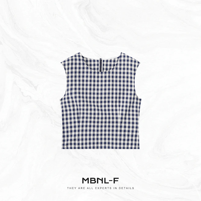 Mbnl-F Minimalist Navy Blue Plaid Cotton Sleeveless Vest Qin Lei Xm-Xtz2022