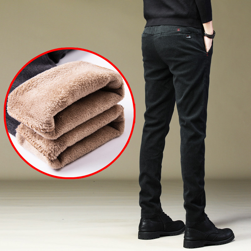 Cotton trousers men's autumn and winter lamb velvet thickened and velvet 2021 new men's casual pants to keep warm and wear slim trousers