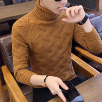 Turtleneck sweater mens plus velvet thickened winter Korean version of the trend cashmere knitted bottoming shirt personality mens cardigan
