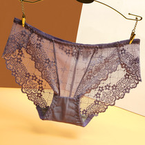 Mu Dian Fensha temptation Lady sexy breifs cotton crotch European and American hollow breifs transparent lace mesh