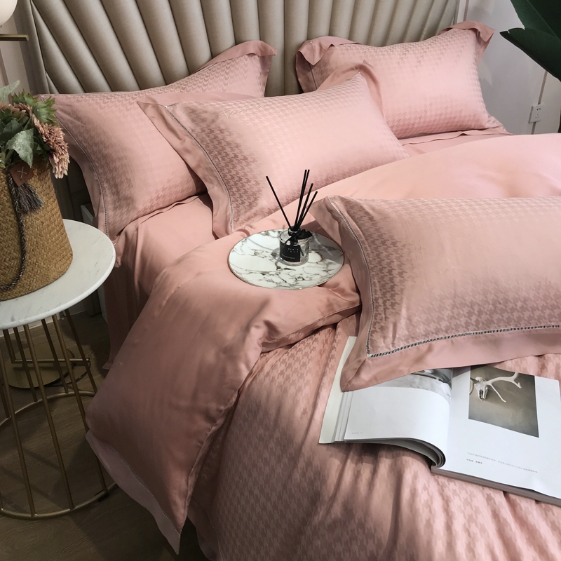 Nordic style four-piece quilt cover Tencel jacquard satin silky simple light luxury cool feeling sheets ice silk bedding