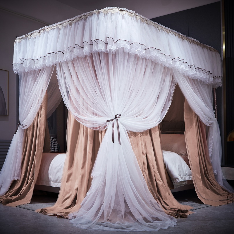 2022 New high-end domestic mosquito net shading U-type track 3 bed curtain one-piece princess palace bed mantle floor