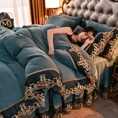 Coral velvet four-piece autumn and winter thick flannel bedding double-sided velvet warm quilt cover milk fleece sheets