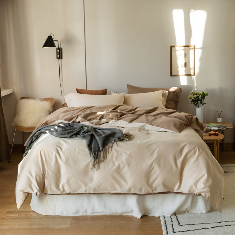 Home Comfort Minimalist Pure Color Warm All Cotton Pure Cotton Mill Wool Four Pieces Covered Bunk Bed Linen Bed bedding