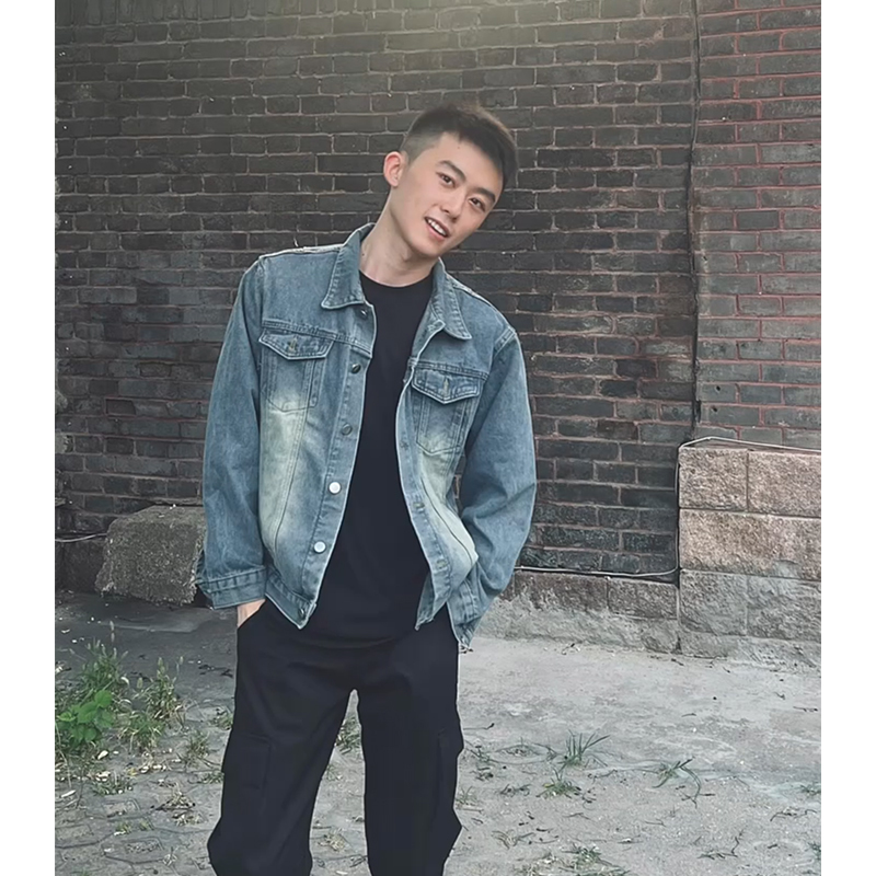American Retro Blue Denim Jacket for Men, Spring and Autumn Style, Trendy Brand, Washed Lapel Denim Jacket, High-End Workwear Jacket