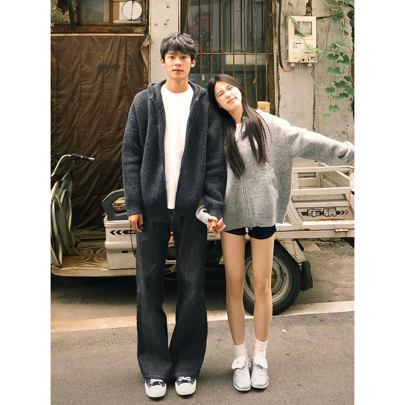 Cleanfit Hooded Cardigan Sweater for Men and Women in Autum, Relaxed and Lazy Style Knitted Knitwear, American Retro Couple Jacket Cleanfit Hooded Cardigan Sweater for Men and Women in Autum, Relaxed and Lazy Style Knitted Knitwear, American Retro Couple Jacket