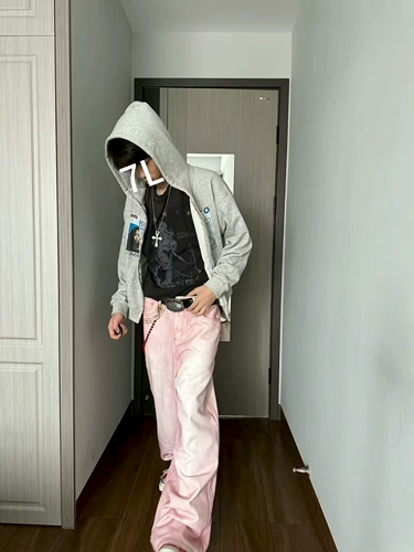 Розовые джинсы подходит для мужчин и женщин, штаны, в американском стиле, изысканный стиль