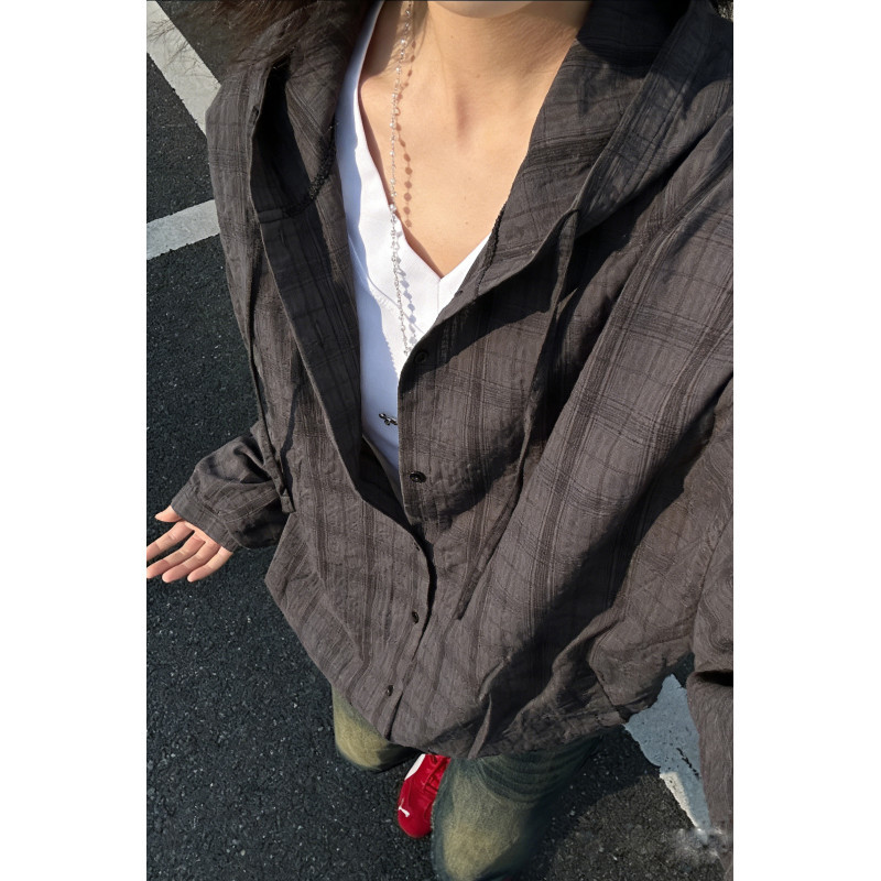 Outdoor Lightweight Sun Protection Plaid Shirt for Men and Women, Spring and Summer Cleanfit Hooded Jacket, Long-Sleeved Shirt, Sun Protection Clothing