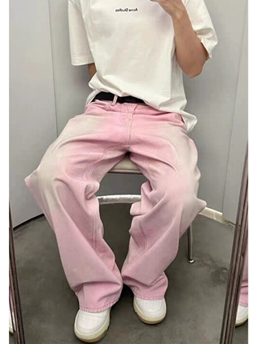 Розовые джинсы подходит для мужчин и женщин, штаны, в американском стиле, изысканный стиль