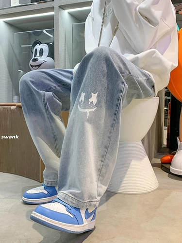 Штаны, ретро прямые свободные джинсы, в американском стиле, осенние