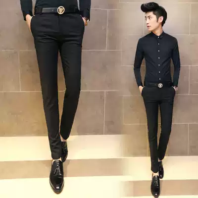 2021 spring and autumn men's casual pants slim-fit cigarette tube pants Korean version of elastic trousers men's pants trend nine-point pants