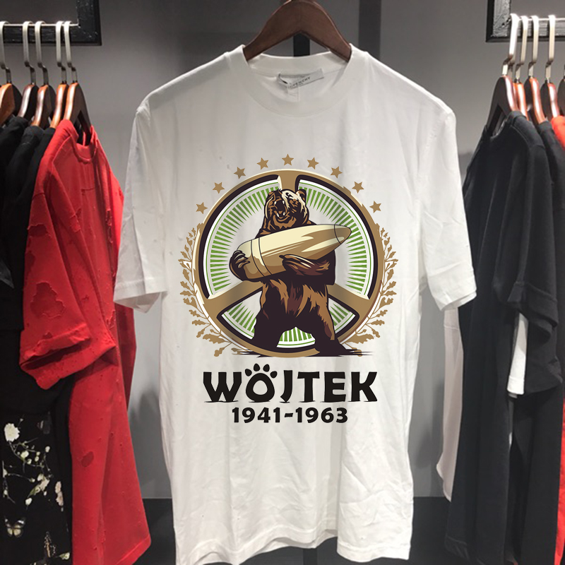 Military fans anti-war and peaceful WWII Poland combat bear shells bear WOJTEK short sleeve white printed male T-shirt